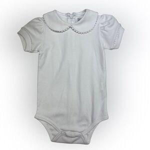 NWT Ric Rack Edge White Short Sleeve Zip Knit Onesie Blouse Shirt